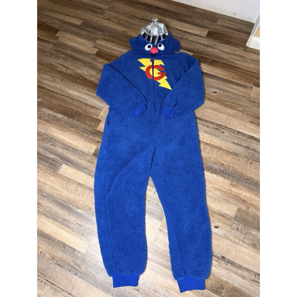 Sesame Street Super Grover Fleece Pajama One Piece Costume Cosplay Men's L/XL